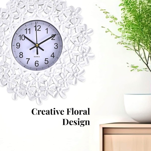 White Embossed Floral Design Clock Battery Operated - NWOB - Picture 2 of 6
